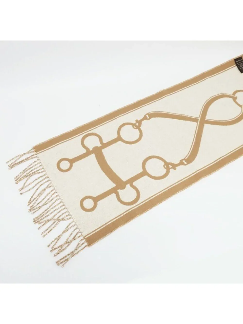 Hermes Heaven Scarf Molle Cashmere Beige Bicolor Fringe Shawl